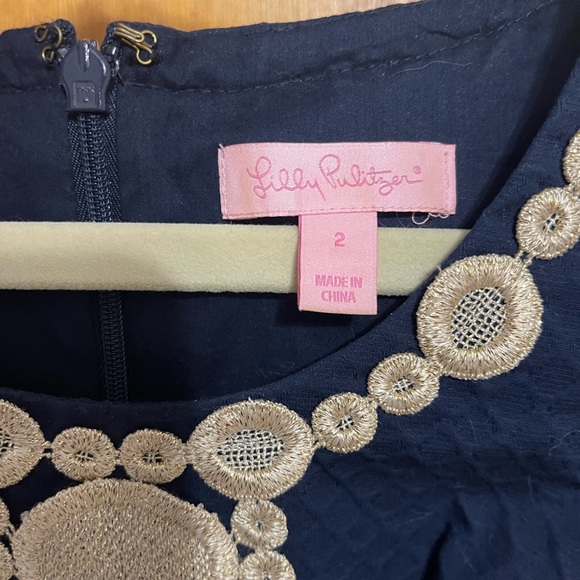 Lilly Pulitzer Rosalie Shift Dress Navy Blue and Gold Embroidery size 2 - Picture 4 of 5